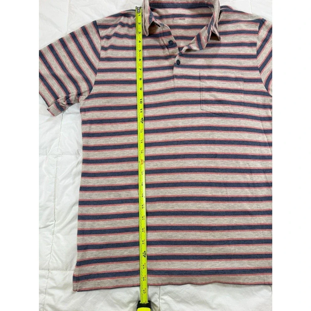 Patagonia Polo Shirt S Grey‎ Blue Pink Striped Organic Cotton Short Sleeve 52185